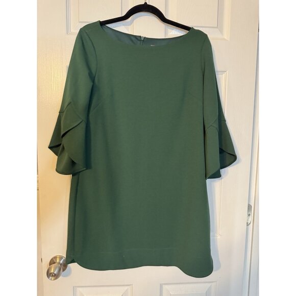 Vince Camuto Dress 10 P 10P Emerald Green 3/4 Flutter Sleeve Stretch Washable - Picture 15 of 15